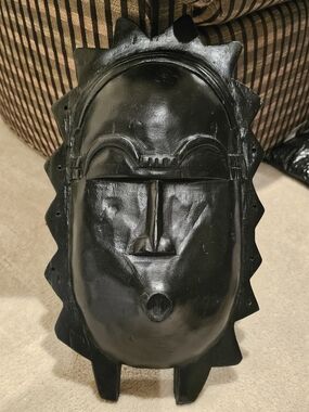 Antique Black Tribal Mask Wall Sculpture 16"